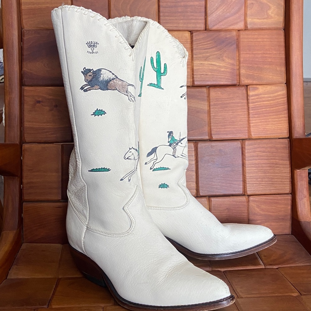 Zodiac Frontier Handmade Leather Vintage Western Cowgirl Boots Women's Size 8 - Picture 16 of 16
